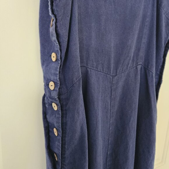 Son De Flor 100% Linen Jumpsuit Navy Blue Sustainable Comfy Casual Cute Boho - Picture 9 of 15